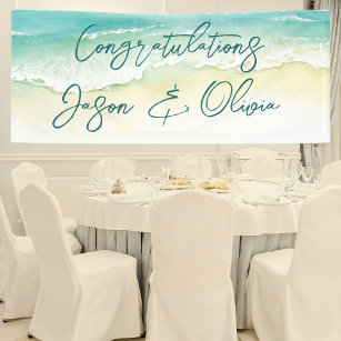 Elegant Tropical Beach Wedding Gefeliciteerd Spandoek