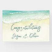 Elegant Tropical Beach Wedding Gefeliciteerd Spandoek (Horizontaal)
