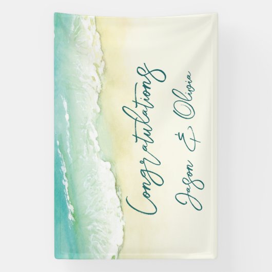 Elegant Tropical Beach Wedding Gefeliciteerd Spandoek (Verticaal)