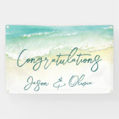 Elegant Tropical Beach Wedding Gefeliciteerd Spandoek (Horizontaal)