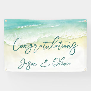 Elegant Tropical Beach Wedding Gefeliciteerd Spandoek