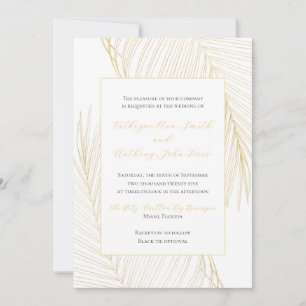 Elegant Tropical Beach Wedding Gold Uitnodiging