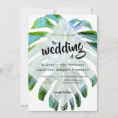 Elegant Tropical Beach Wedding Monstera Leaf Kaart (Voorkant)