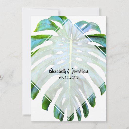 Elegant Tropical Beach Wedding Monstera Leaf Kaart (Achterkant)