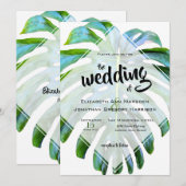 Elegant Tropical Beach Wedding Monstera Leaf Kaart (Voorkant / Achterkant)