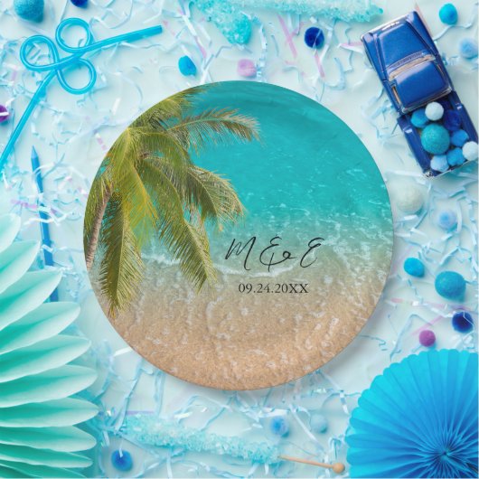 Elegant Tropical Beach Wedding Papieren Bordje (Feest)