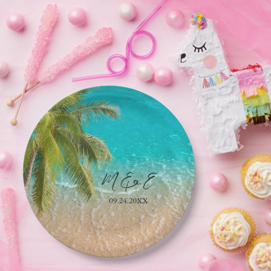 Elegant Tropical Beach Wedding Papieren Bordje (Feest)