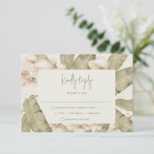 Elegant Tropical Beach Wedding  RSVP Kaartje (Staand voorkant)