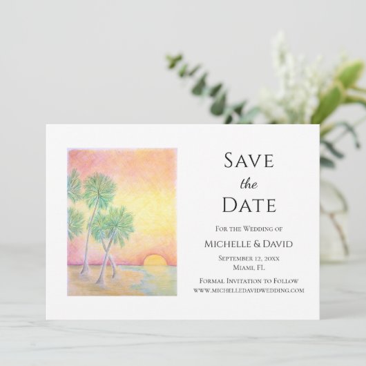 Elegant Tropical Beach Wedding Save the Date (Staand voorkant)
