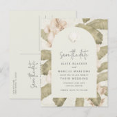 Elegant Tropical Beach Wedding Save the Date Aankondigingskaart (Voorkant / Achterkant)