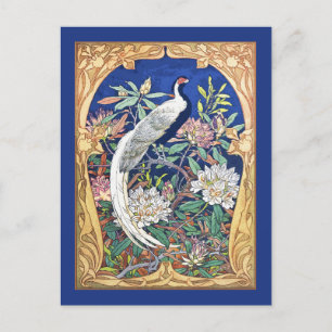 Elegant  Tropical Bird and Flowers Blue Briefkaart