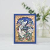 Elegant  Tropical Bird and Flowers Blue Briefkaart (Staand voorkant)