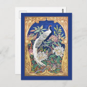 Elegant  Tropical Bird and Flowers Blue Briefkaart (Voorkant / Achterkant)