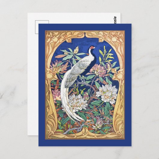 Elegant  Tropical Bird and Flowers Blue Briefkaart (Voorkant / Achterkant)