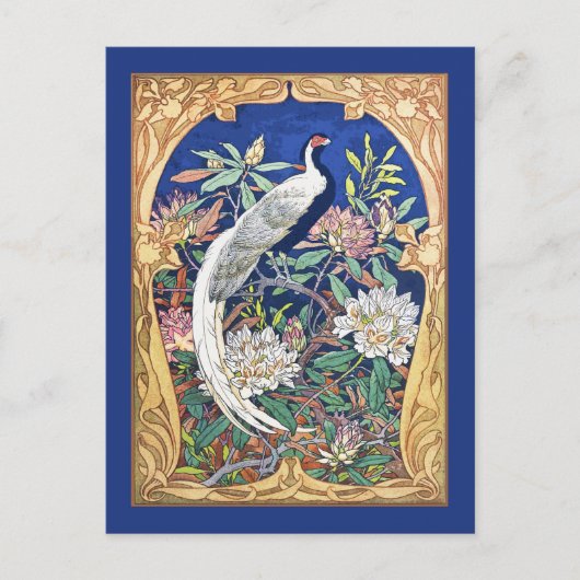 Elegant  Tropical Bird and Flowers Blue Briefkaart (Voorkant)