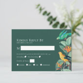 Elegant Tropical Bird Wedding RSVP Enclosure Kaart (Staand voorkant)