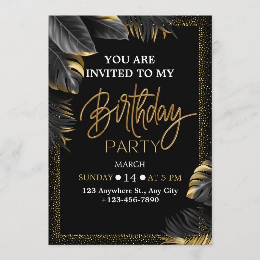 Elegant Tropical Birthday Party Invitation Kaart (Voorkant)