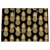 Elegant Tropical Black en Gold Pineapple Pattern Groot Cadeauzakje (Voorkant)