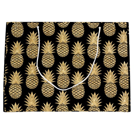 Elegant Tropical Black en Gold Pineapple Pattern Groot Cadeauzakje (Voorkant)
