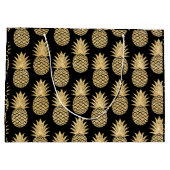 Elegant Tropical Black en Gold Pineapple Pattern Groot Cadeauzakje (Achterkant)