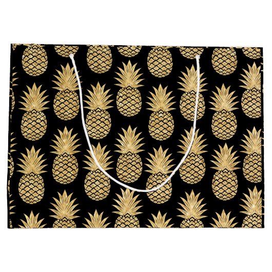 Elegant Tropical Black en Gold Pineapple Pattern Groot Cadeauzakje (Achterkant)