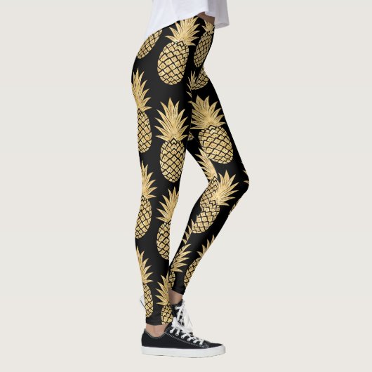 Elegant Tropical Black en Gold Pineapple Pattern Leggings (Rechts)