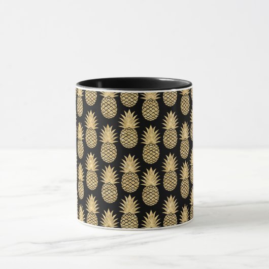 Elegant Tropical Black en Gold Pineapple Pattern Mok (Midden)