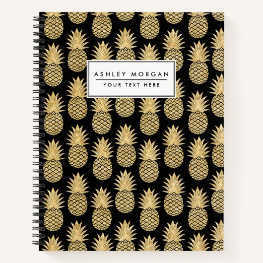 Elegant Tropical Black en Gold Pineapple Pattern Notitieboek (Voorkant)