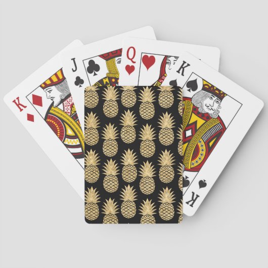 Elegant Tropical Black en Gold Pineapple Pattern Pokerkaarten (Achterkant)