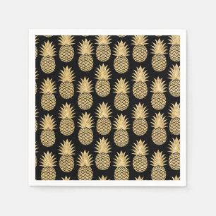 Elegant Tropical Black en Gold Pineapple Pattern Servet