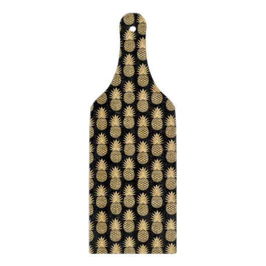 Elegant Tropical Black en Gold Pineapple Pattern Snijplank (Voorkant)