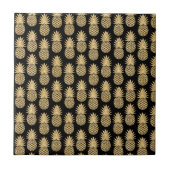 Elegant Tropical Black en Gold Pineapple Pattern Tegeltje (Voorkant)