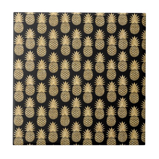 Elegant Tropical Black en Gold Pineapple Pattern Tegeltje (Voorkant)