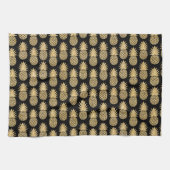 Elegant Tropical Black en Gold Pineapple Pattern Theedoek (Horizontaal)