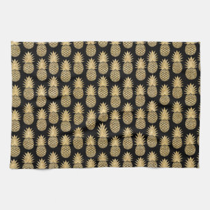 Elegant Tropical Black en Gold Pineapple Pattern Theedoek