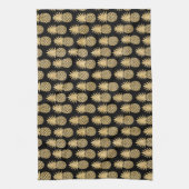 Elegant Tropical Black en Gold Pineapple Pattern Theedoek (Verticaal)