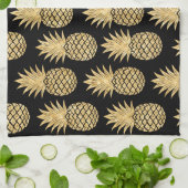 Elegant Tropical Black en Gold Pineapple Pattern Theedoek (Gevouwen)