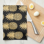 Elegant Tropical Black en Gold Pineapple Pattern Theedoek (Quarter Fold)