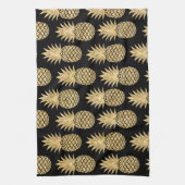 Elegant Tropical Black en Gold Pineapple Pattern Theedoek (Verticaal)