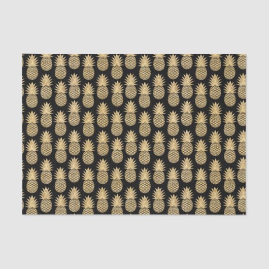 Elegant Tropical Black en Gold Pineapple Pattern Tissuepapier (Voorkant)