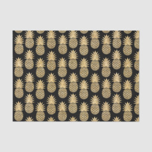 Elegant Tropical Black en Gold Pineapple Pattern Tissuepapier