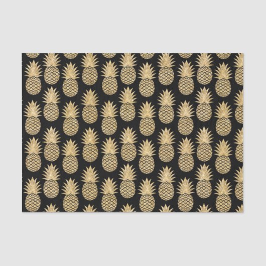 Elegant Tropical Black en Gold Pineapple Pattern Tissuepapier (Voorkant)