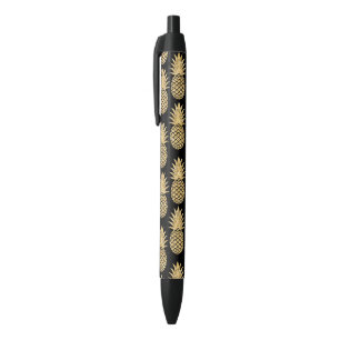 Elegant Tropical Black en Gold Pineapple Pattern Zwarte Inkt Pen