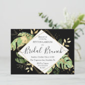 Elegant Tropical Black & Gold Bridal Brunch Shower Kaart (Staand voorkant)