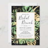 Elegant Tropical Black & Gold Bridal Brunch Shower Kaart (Voorkant)