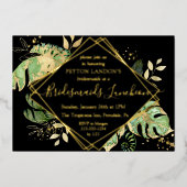 Elegant Tropical Black & Gold Bridesmaids Luncheon Folie Uitnodiging (Voorkant)