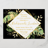 Elegant Tropical Black & Gold Bridesmaids Luncheon Folie Uitnodiging (Voorkant)