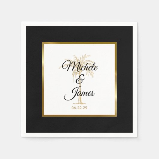 Elegant Tropical Black Gold Palm Tree Weddenschap Servet (Voorkant)