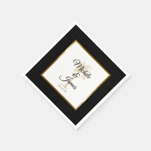 Elegant Tropical Black Gold Palm Tree Weddenschap Servet (Hoek)