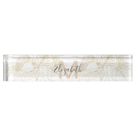 Elegant tropical bladeren golden strokes design naambordje (Voorkant)